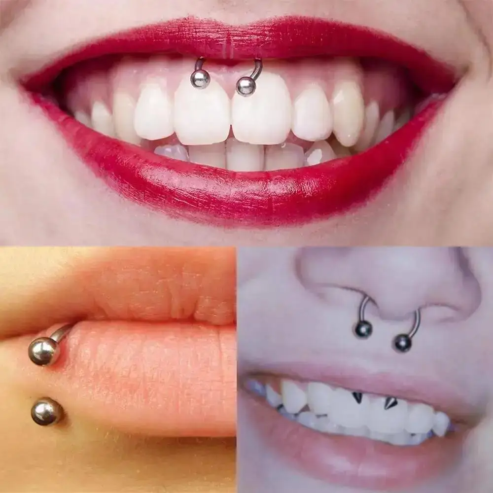11-teiliges Septum-Piercing-Set, 16 Gauge, Nasenring, Lippenknorpel, Edelstahl, mit Piercing-Werkzeugen, Nadel und Klemme Image