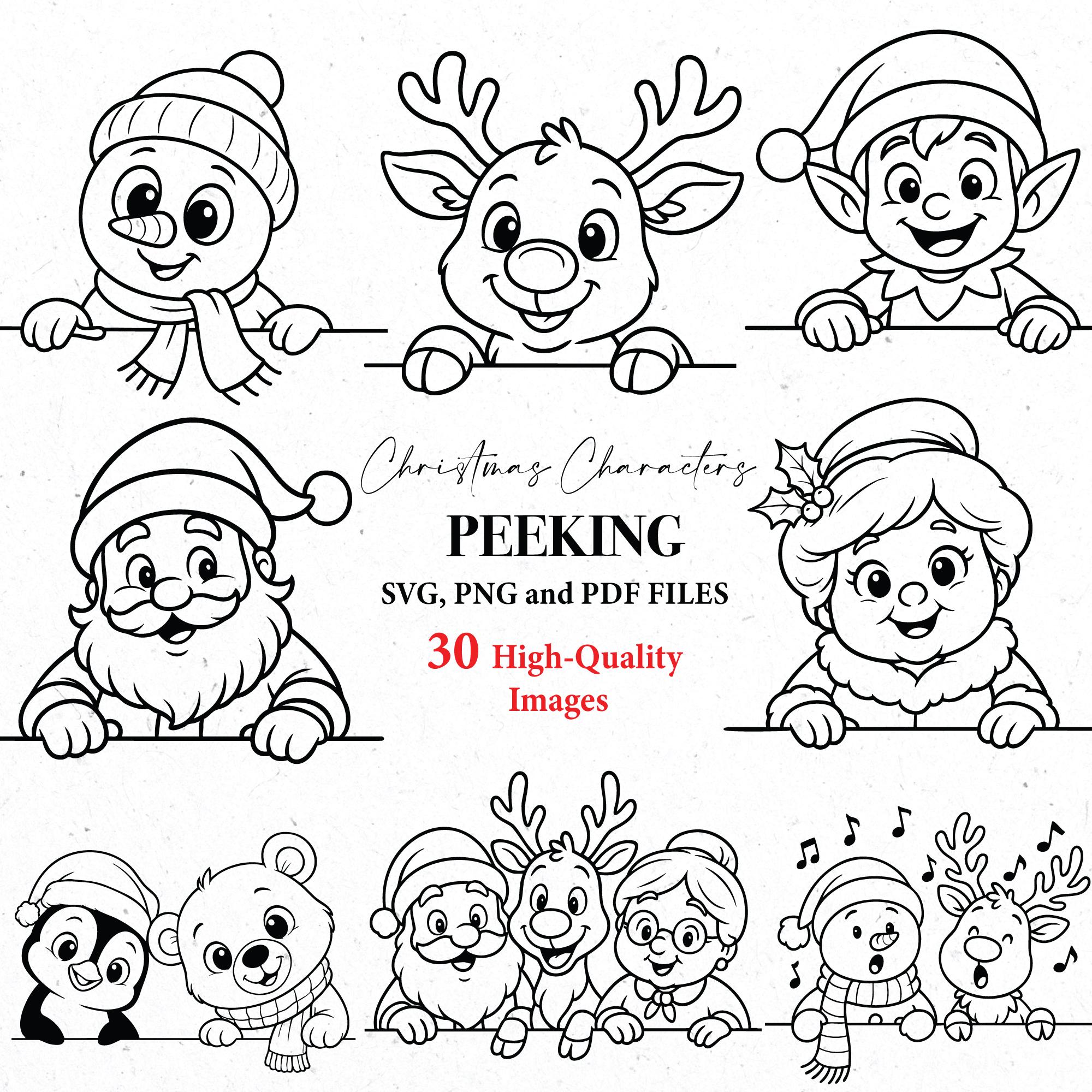 SVG di Babbo Natale che sbircia, pacchetto SVG di Natale, Babbo Natale SVG, clipart di Natale, Babbo Natale che sbircia PNG, contorno di Natale, SVG C