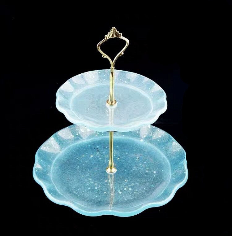 Stampo per vassoio da portata a 2 livelli, stampo in resina per vassoio per cupcake, stampo in silicone per vassoio da dessert, stampo per supporto da