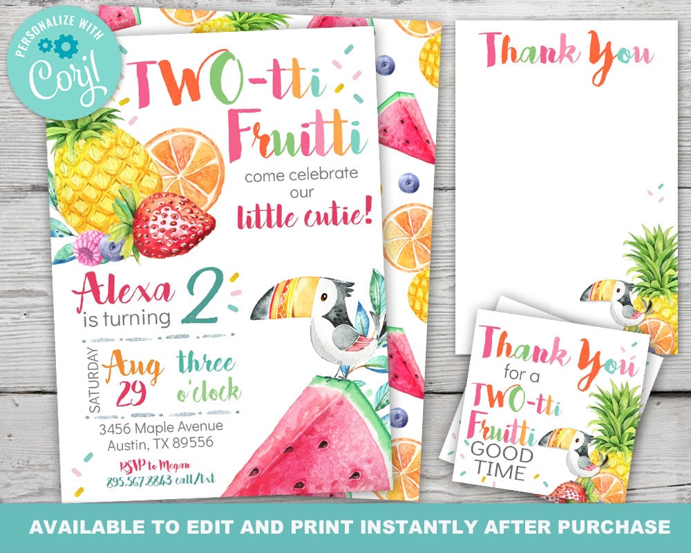 Invito di compleanno Twotti Fruitti, Compleanno Twotti Frutti, Festa Tutti Frutti, Invito Tutti Frutti, Modificabile istantaneamente con Corjl