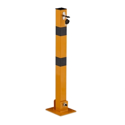 Relaxdays Absperrpfosten, klappbar, Stahl, Parkplatz Absperrung, H: 65 cm, abschließbar, Parkpfosten eckig, gelb/schwarz Image