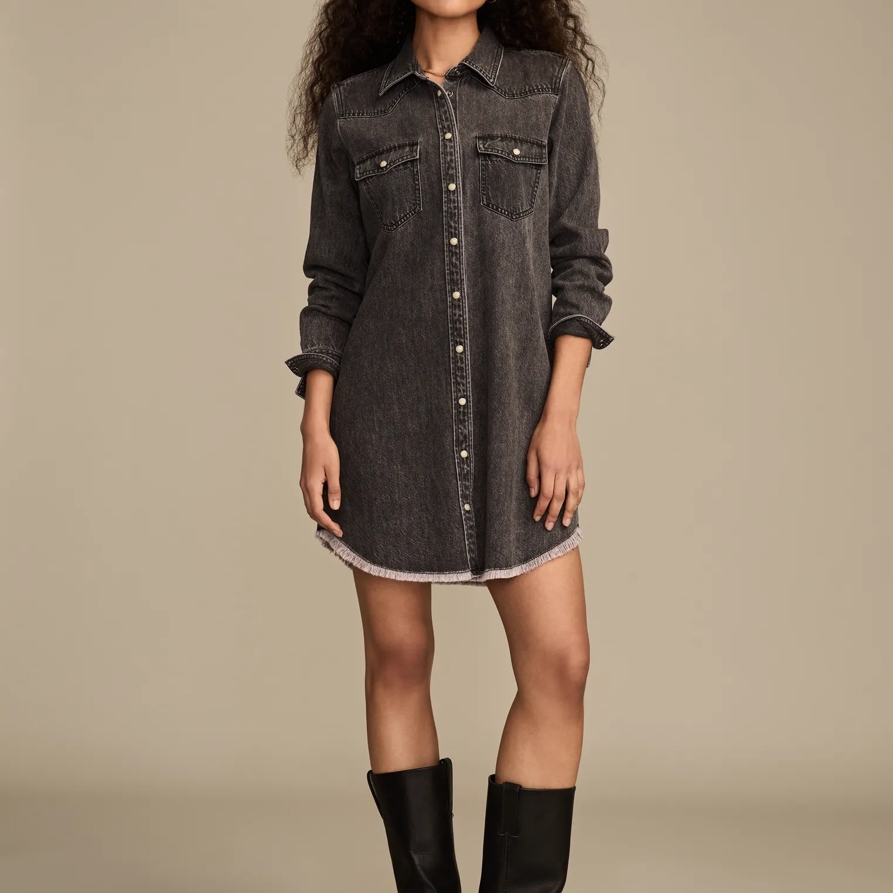 Lucky Brand Denim Shirt Dress - Women's Clothing Dresses Shirt Midi Dress in Gray Days Wash, Size XS