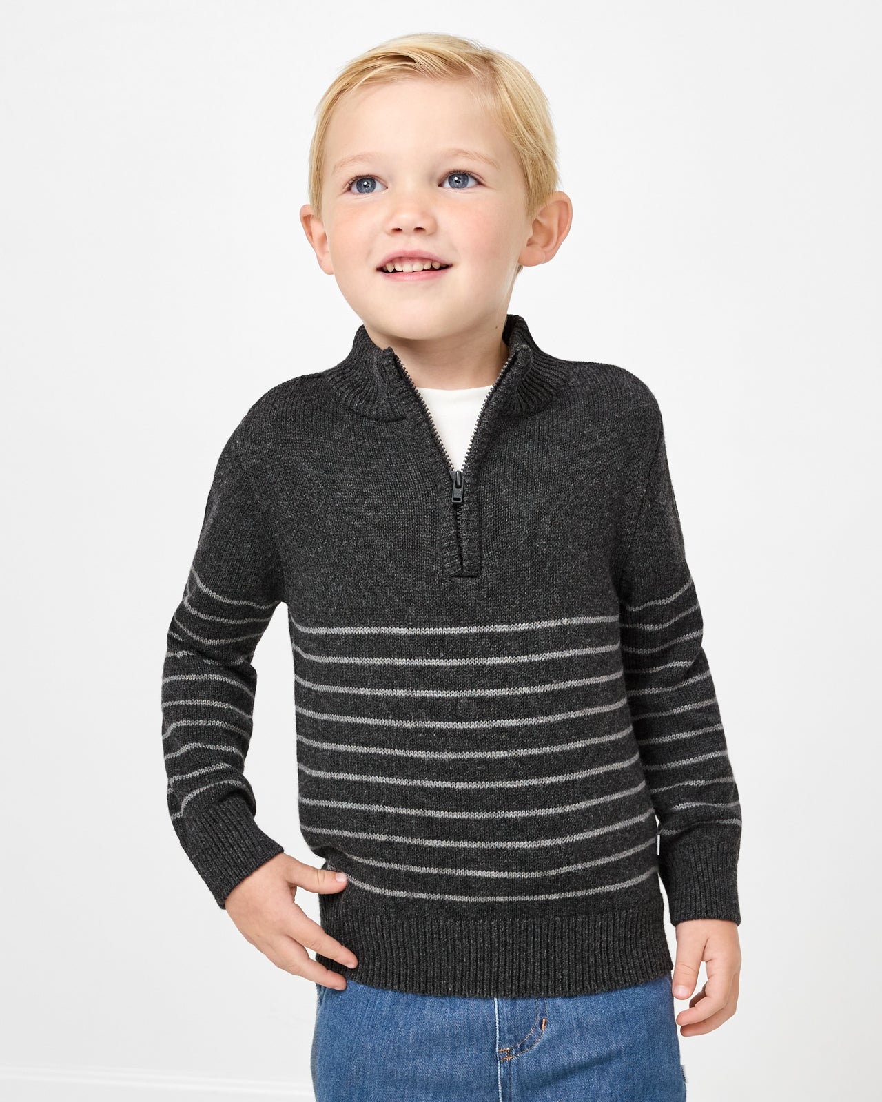 Charcoal Stripes Zip Sweater - 6-12 months