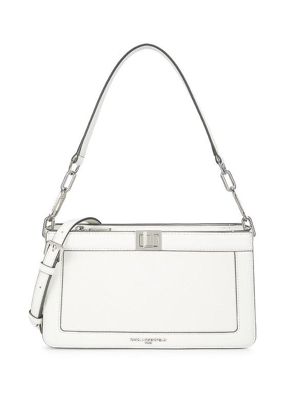 Ivette Leather Shoulder Bag - White - Karl Lagerfeld Shoulder Bags