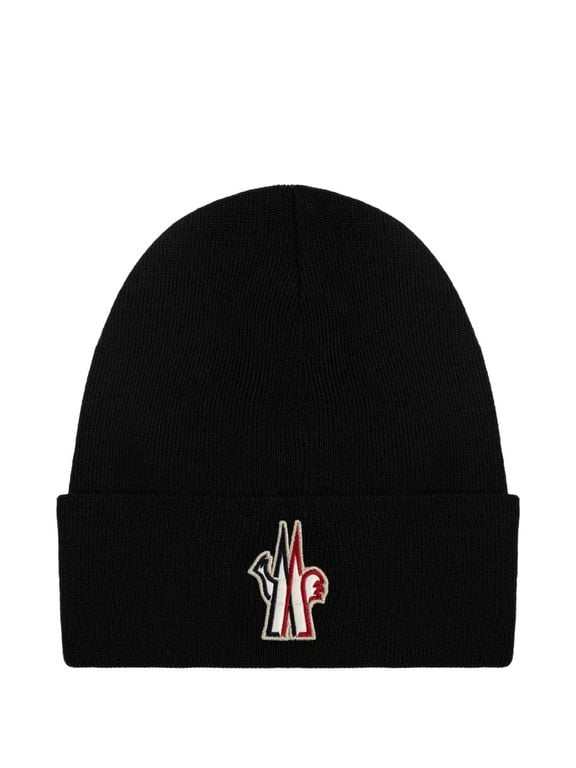 Logo-Patch Beanie - Black - Moncler Hats