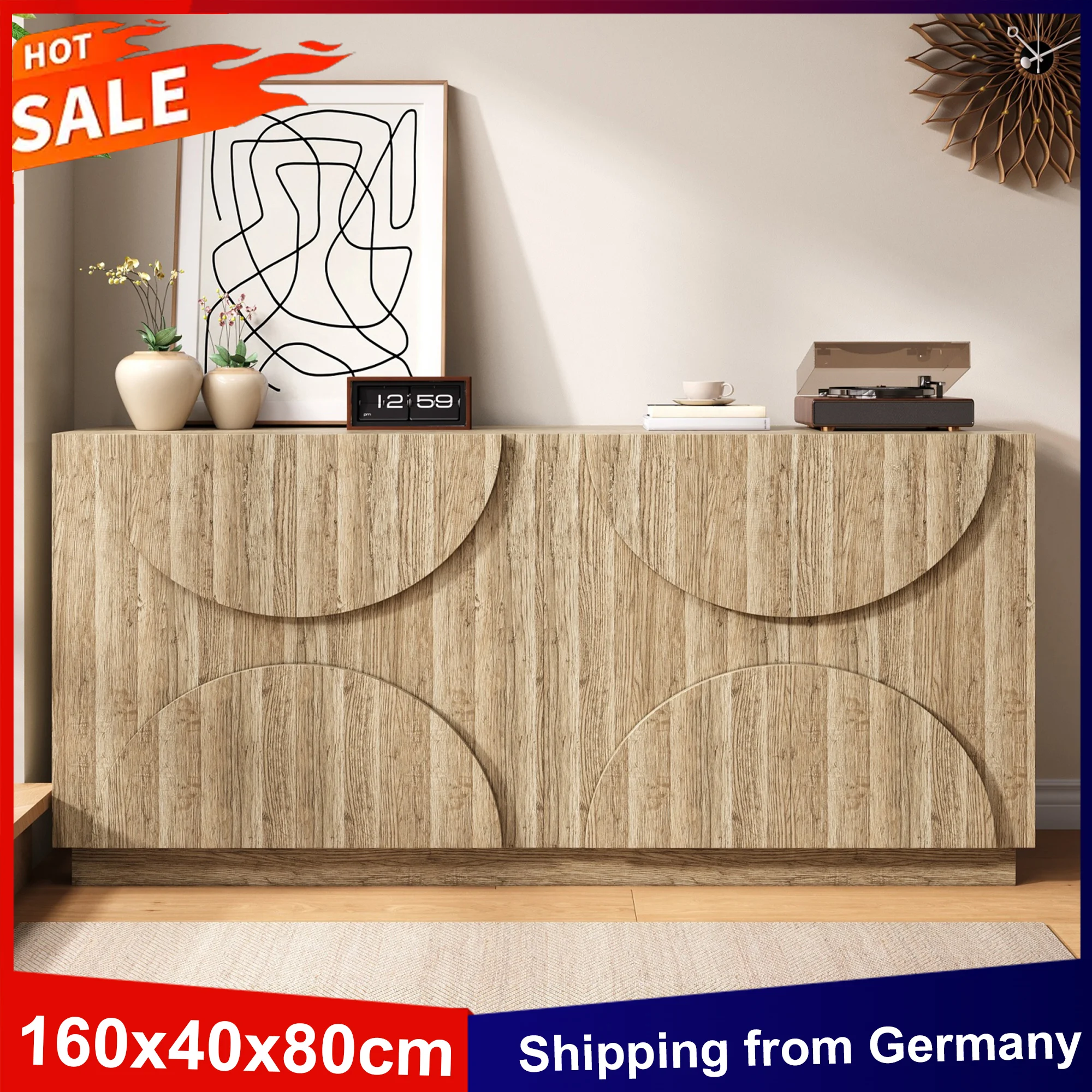 Anajqaqia 160 x 40 x 80 cm Sideboard-Buffetschrank, Beistellschrank, Aufbewahrungsschrank mit Rebounder für Wohnzimmer, Esszimmer, Holz