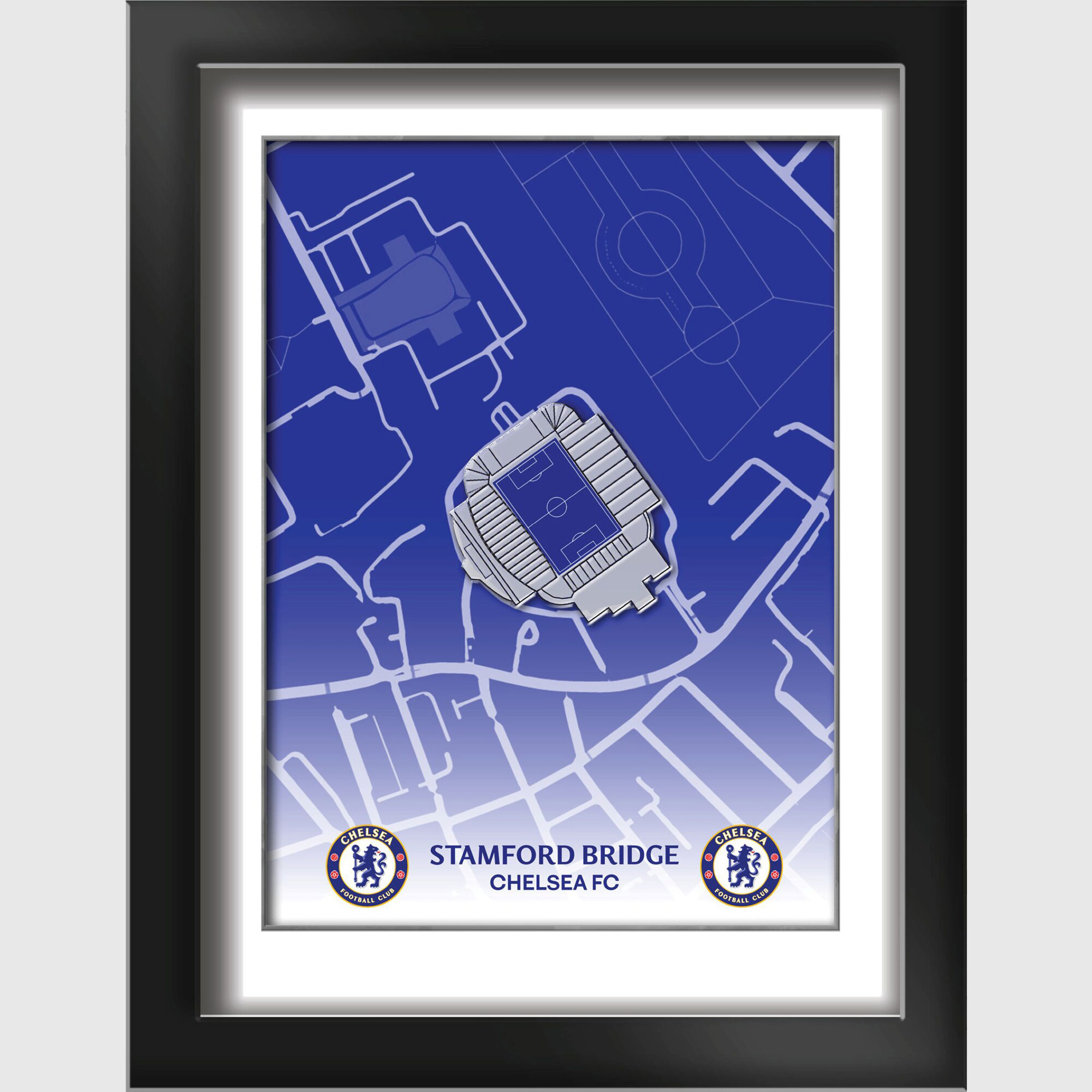 Chelsea-Stadionkarte, Druck im Hartglasrahmen (15 x 20 cm) Image