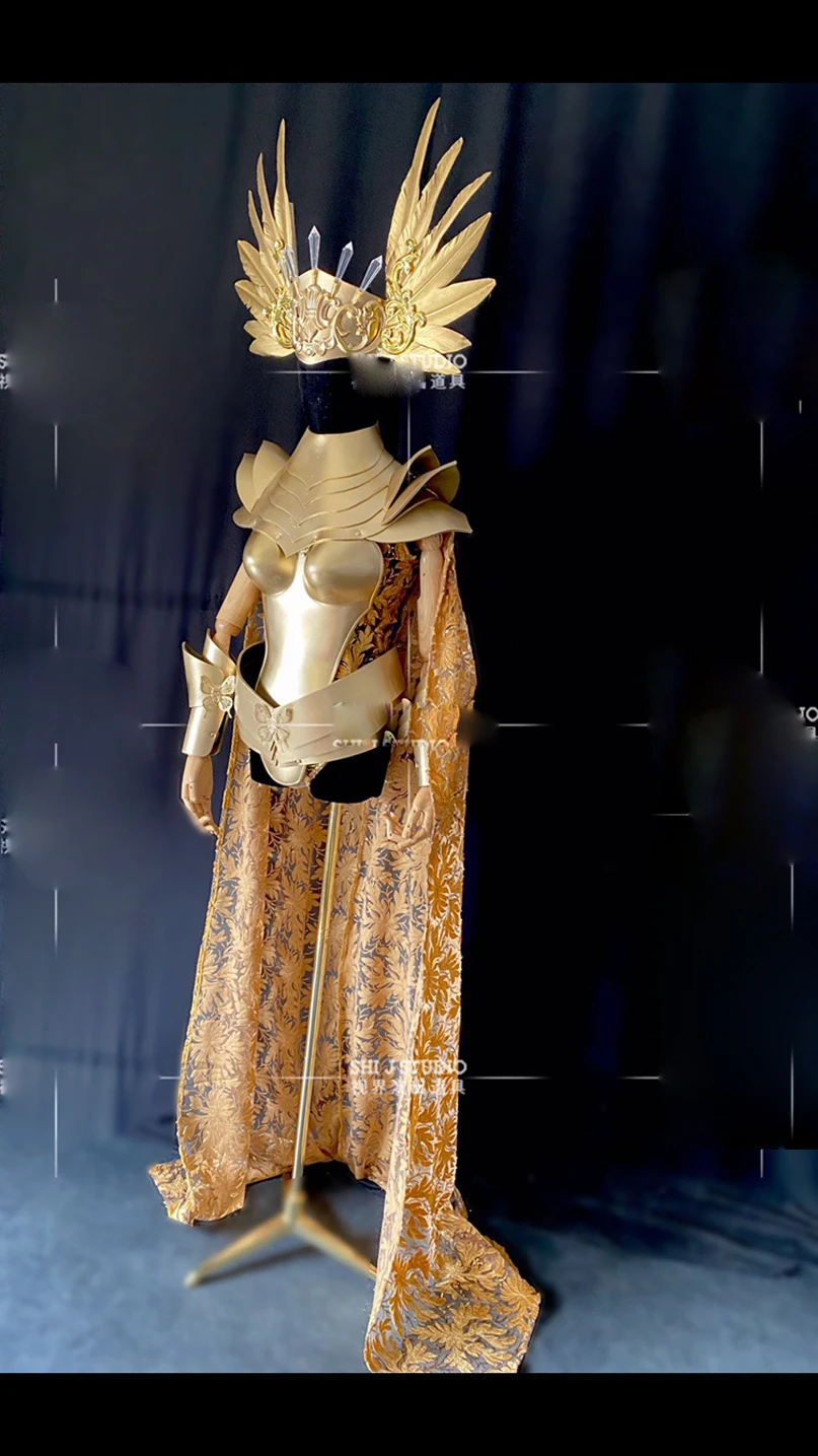 Frauen Gogo Party Tanzkleidung Gold Rüstung Kopfschmuck sexy Frauen Bühnenshow tragen Halloween Party Gold Cosplay Kostüm