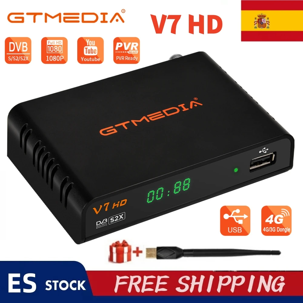 GTMEDIA V7 HD DVB-S/S2/S2X Digitaler Satelliten-TV-Receiver Ccam BAVS+BISS Auto Roll Full PowerVu mit USB-WLAN-Antenne für Spanien Image
