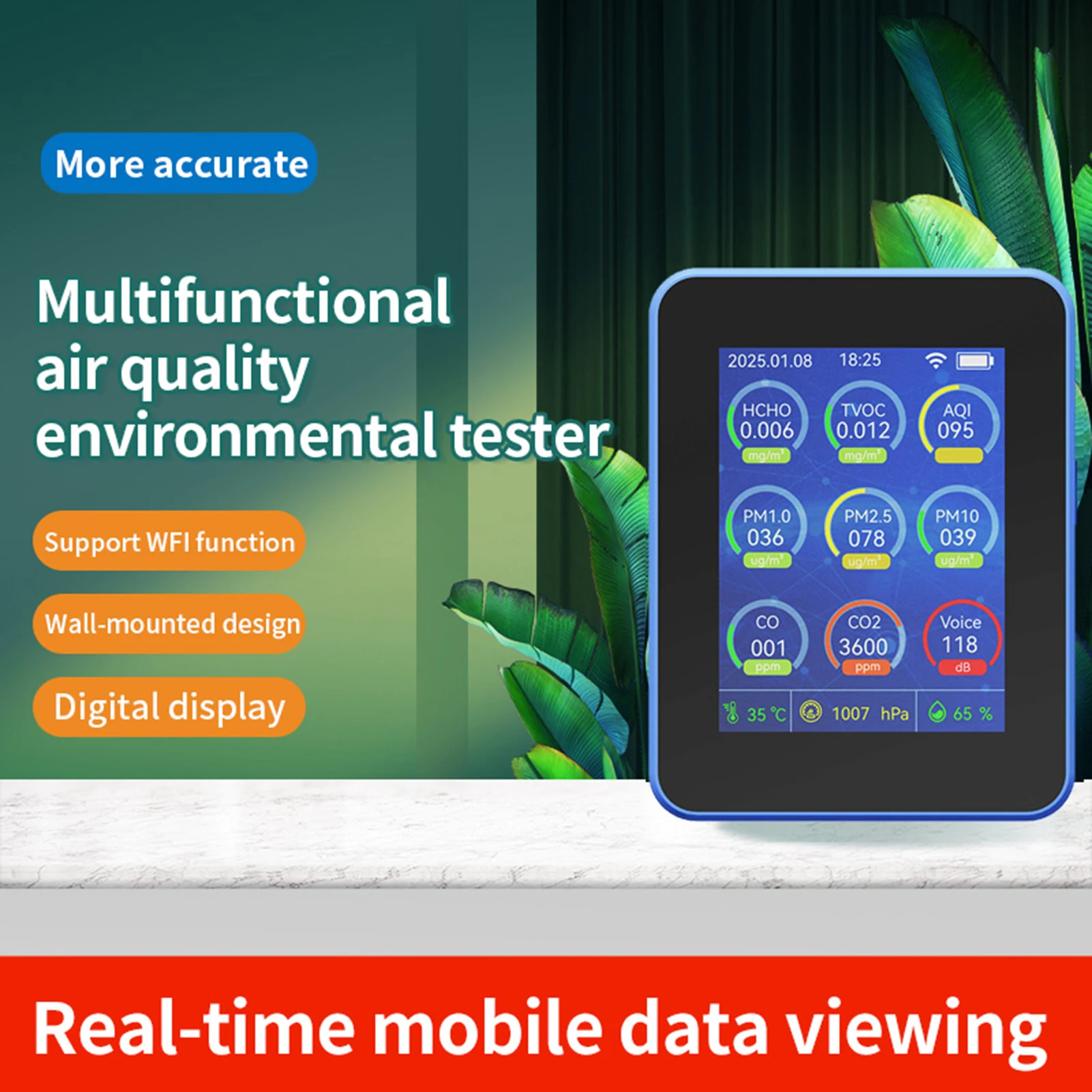Luftqualitätsmonitor 15IN1 Innentemperatur- und Luftfeuchtigkeitsdetektor Multifunktionstester Sensortechnologie CO2/CO/ TVOC/ HCHO Image