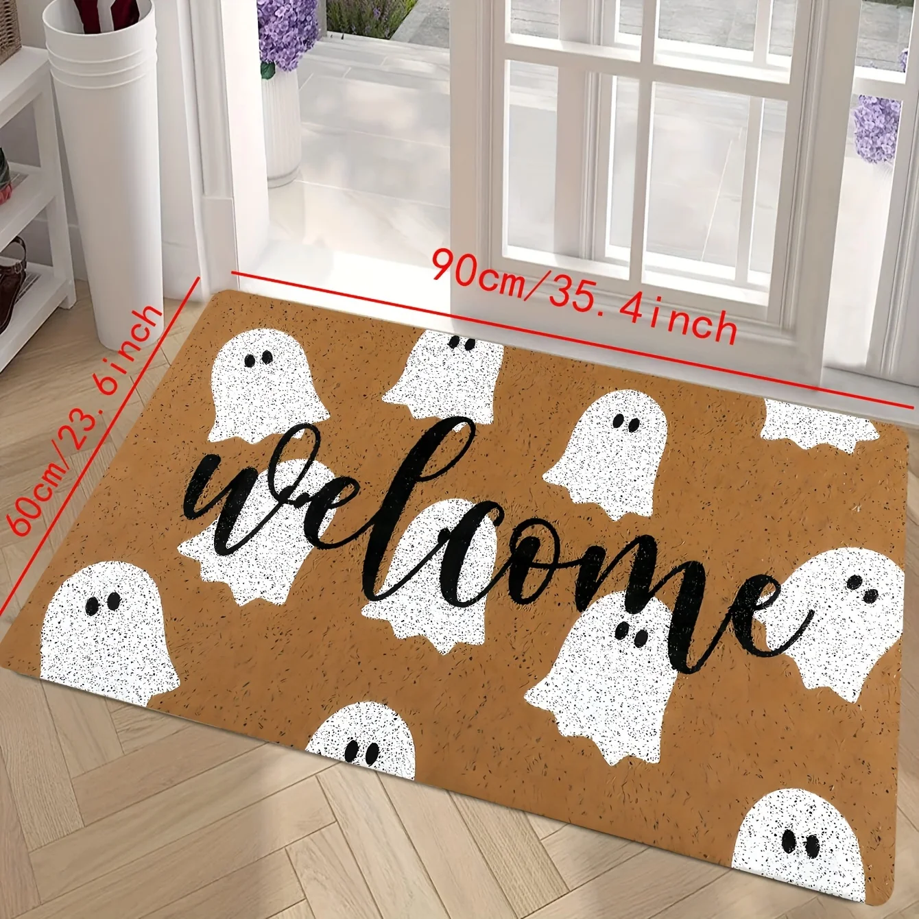 VIKamas neuer trendiger Flanellteppich mit Halloween-Motiv für die Dekoration des Eingangsbereichs im Wohnzimmer, geeignet für den langlebigen Einsatz an der Tür Image