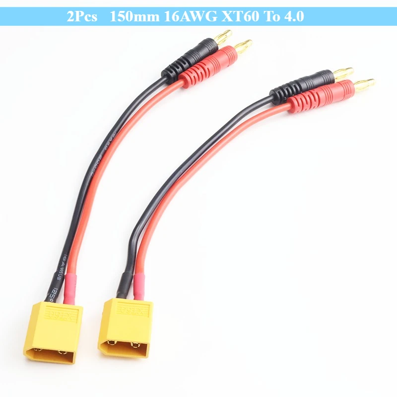 2 Stück Adapter 150 mm 16 AWG XT60 auf 4,0 Stecker Ladekabel 4,0 Bananenstecker Ladekabel Silikondraht für Lipo-Batterie DIY erweitern Image