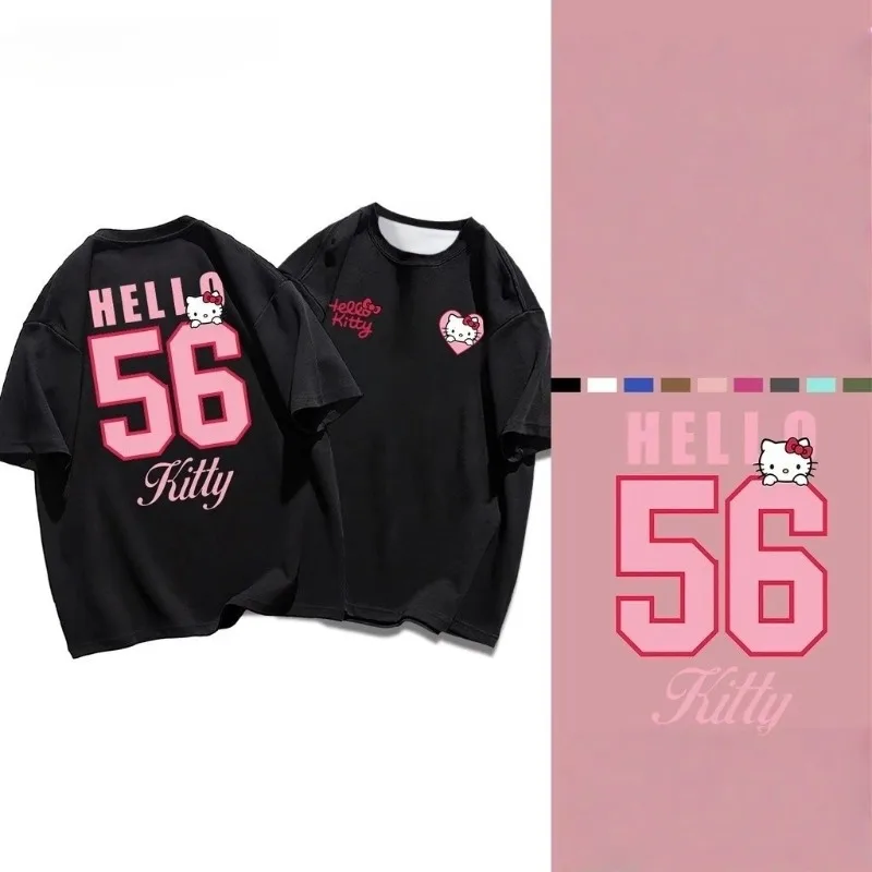 Hello Kitty 3D-gedrucktes T-Shirt, Sommer, süßes Anime-Muster, kurzärmelig, locker, große Auflage, schnell trocknendes T-Shirt für Herren und Damen