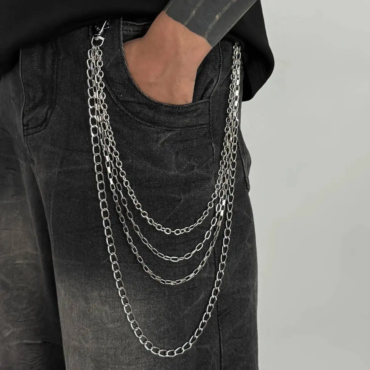 IngeSight.Z Trendy Multilayer Einfache Silber Farbe Metall Kette Taille Schlüsselbund Männer Hip Hop Hosen Hipster Jeans Schlüsselring Schmuck Image