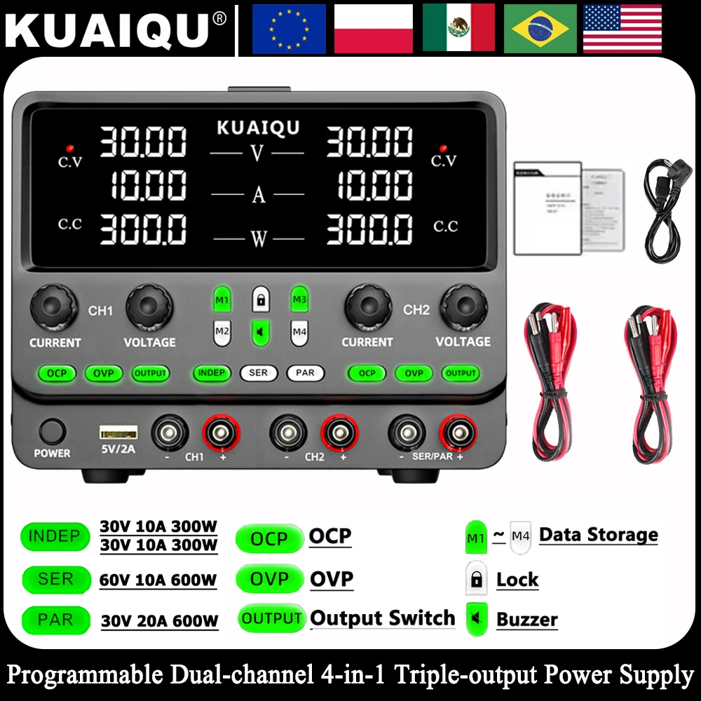 Zweikanaliges 4-in-1-Gleichstromnetzteil RS232/485 USB, einstellbarer Spannungsregler, OCP/OVP-Ausgang, unterstützt Reihen- und Parallelverbindung Image