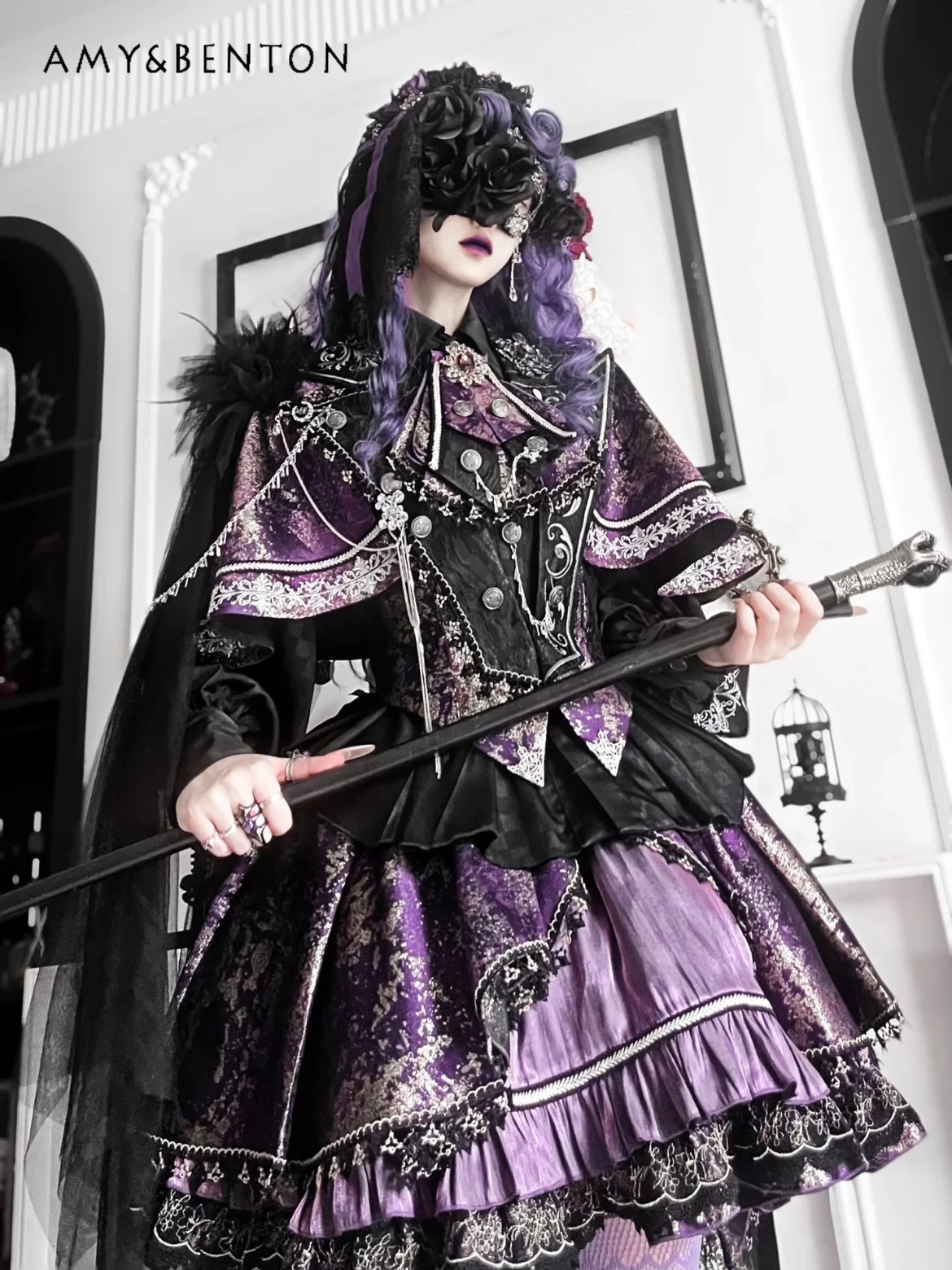 Gothic Court Style Lolita Schwarz Gold Cape Abendkleider Retro Stickerei Subkultur Cosplay Kostüm Süßes Cool Girl Outfit Image