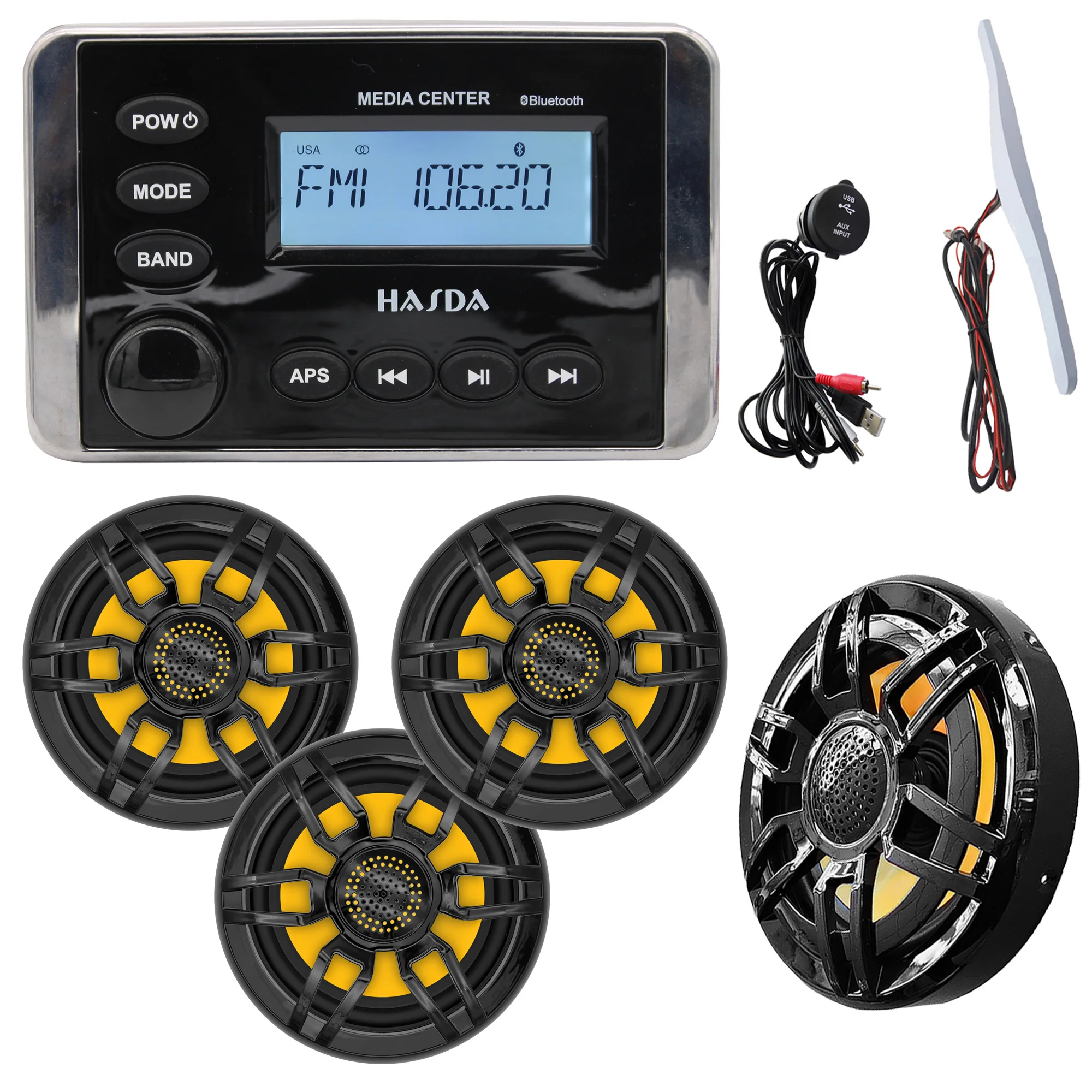 Wasserdichte Marine 8-Zoll-Lautsprecher H-068 * 4 + Bluetooth-MP3-Radio H-336 + USB-Datumskabel + AntennenANZUG Image