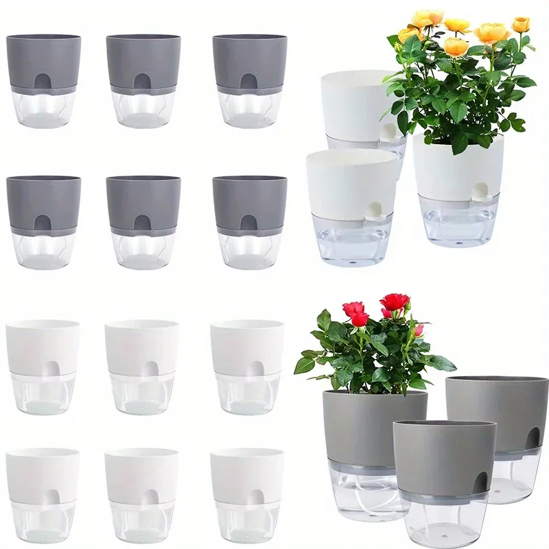10/5Pcs Selbst Bewässerung Kunststoff Blumentopf Doppel Schicht Hydrokultur Pflanzen Bonsai Topf Vasen Sukkulenten Topf Home Office decor Image