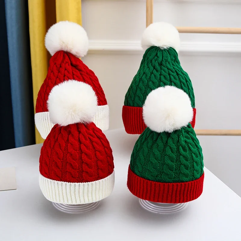 Erwachsene Kinder Weihnachten SantaKnit Mützen Hut Winter Warme Schädeldecke Frauen Pompom Kappe Motorhaube Neue Jahr Party Weihnachten Paare Familie Kappe Image