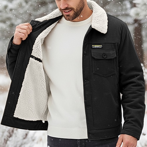 Per uomo Giacca in Velluto a Coste Giacca in Pile Giacca Cargo Giacca da Lavoro Formale Casa Giacca a Vento Durevole Tasca Colletto in pile Autunno Inverno Tinta unica Attivo Vintage Colletto Regolare