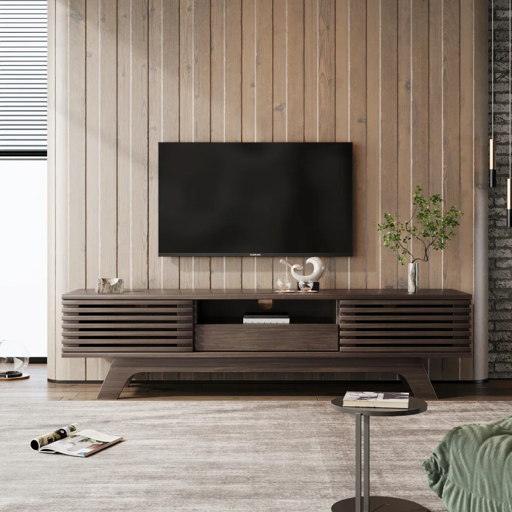 Meuble TV de salon moderne avec un tiroir et meuble TV à deux portes, panneau TV, meuble bas TV, design unique, couleur bois vintage