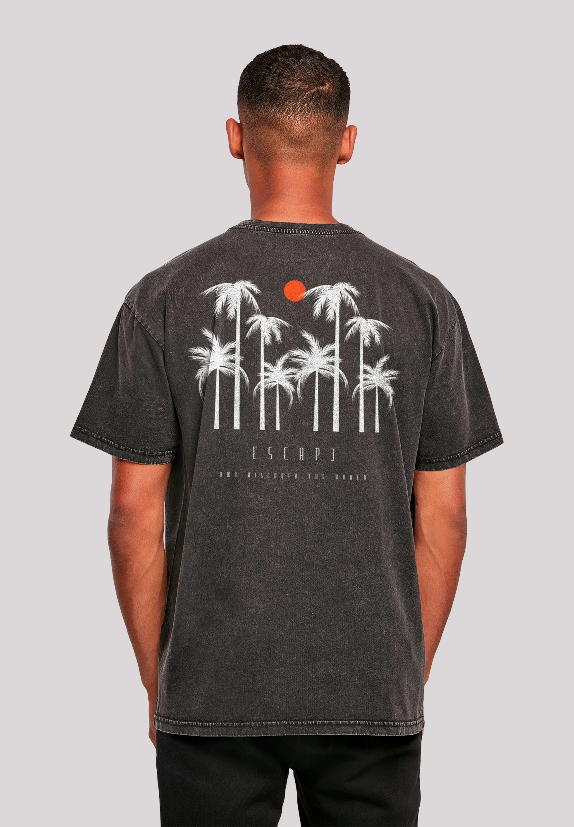 T-Shirt F4NT4STIC "Oversize Escape Discover the World Palm Trees", Herren, Gr. XS, schwarz, Obermaterial: 100% Baumwolle, oversize, Rundhals, ohne Bündchen, Shirts, Discover the World Image