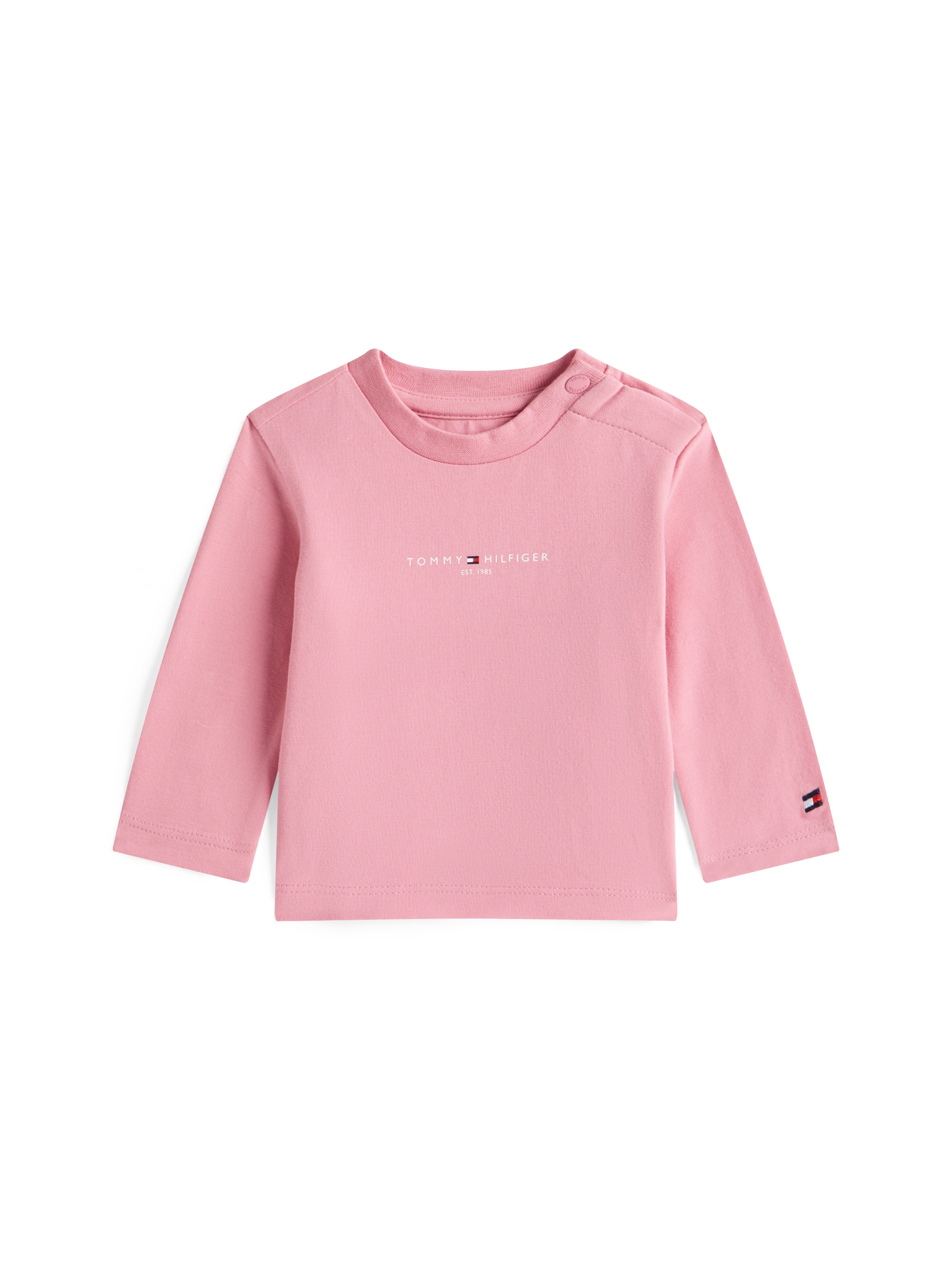 Langarmshirt TOMMY HILFIGER "MINI CORP GRAPHIC TEE LS", Mädchen, Gr. 92, mystic pink, Jersey, Obermaterial: 93% Baumwolle, 7% Elasthan, unifarben, regular fit normal, Rundhals, eingesetzt gerader Abschluss, Shirts Langarmshirt, für Babys