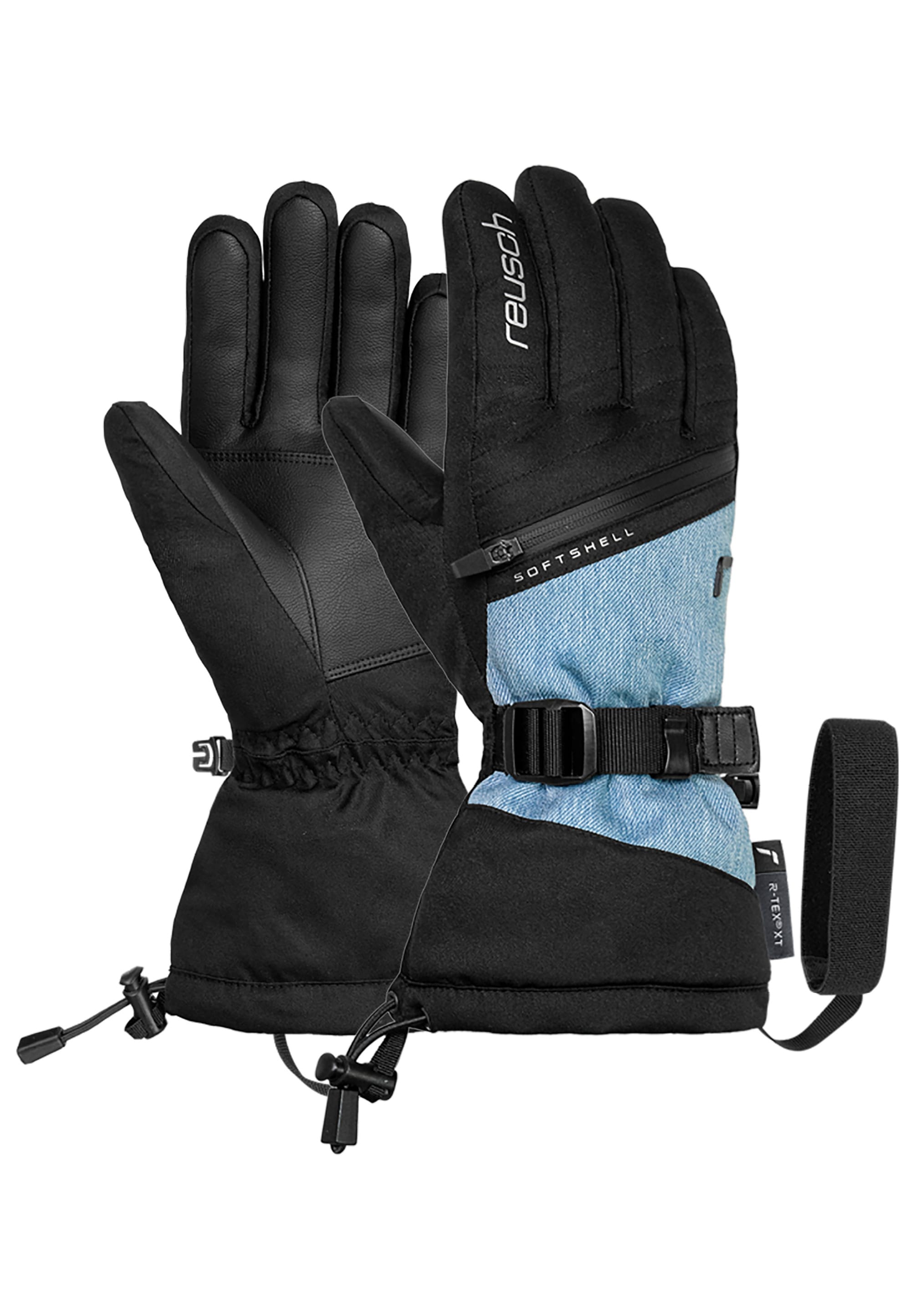 Skihandschuhe REUSCH "Demi R-TEX XT", Damen, Gr. 8,5, schwarz (schwarz, hellblau), 94% Polyester, 6% Polyurethan, mehrfarbig, Handschuhe, mit verstellbarem Verschluss Image