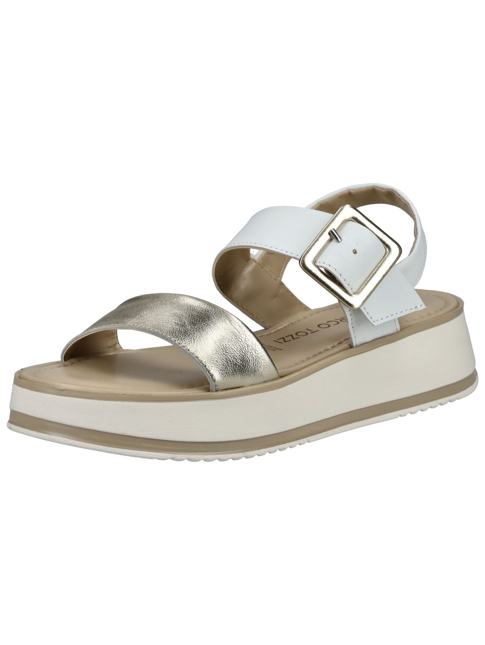 Plateausandaletten MARCO TOZZI "Marco Tozzi Sandalen Leder", Damen, Gr. 41, weiß (weiß, gold), Leder, Schuhe