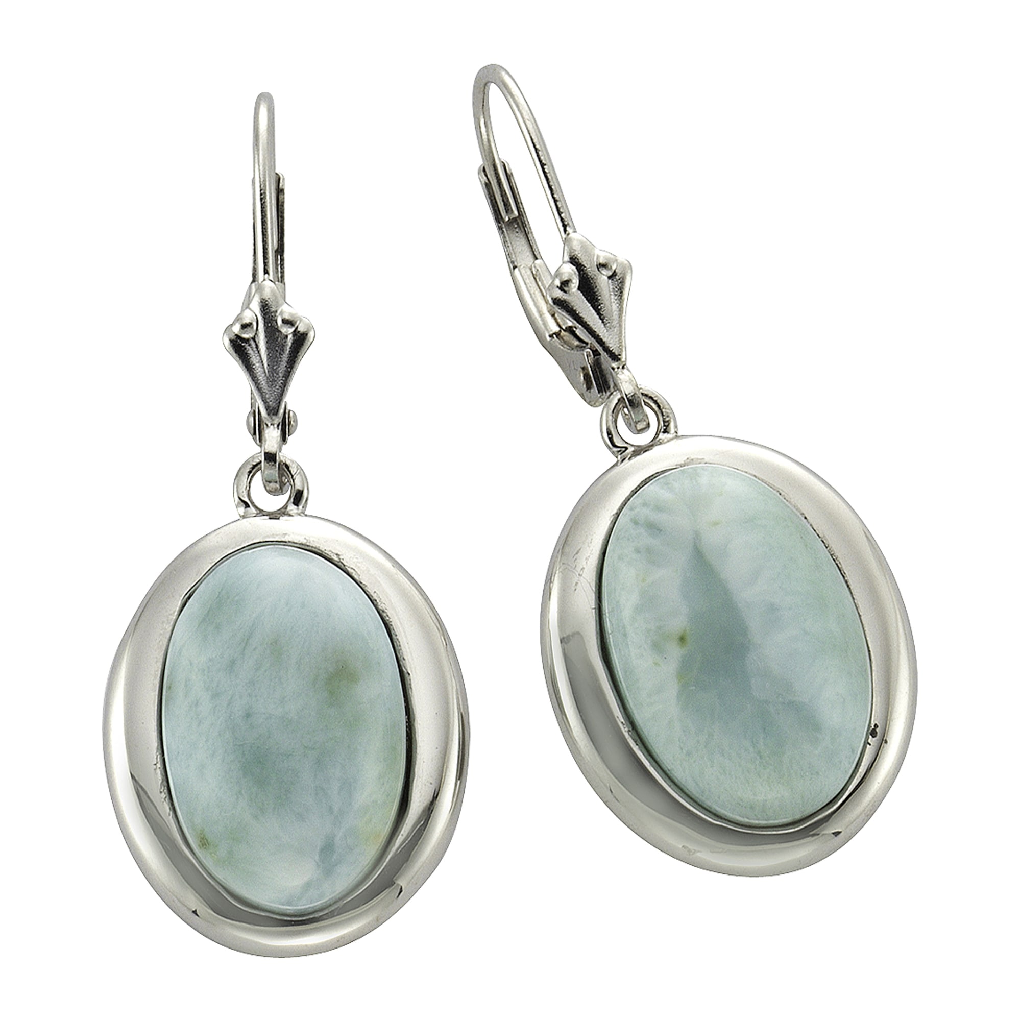 Paar Ohrhänger ZEEME "Silber 925 rhodiniert mit echtem Larimar 14x10mm", weiß (weiß, hellblau), Ohrringe, Damen, one-size, Silber 925 (Sterlingsilber) Image