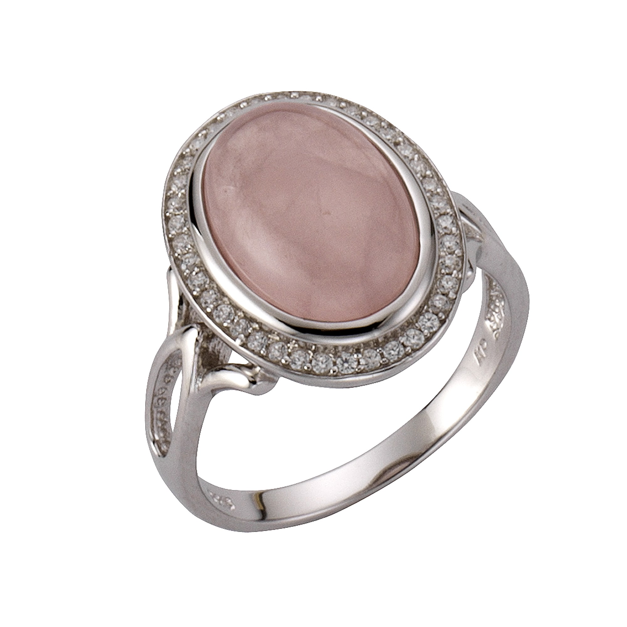 Fingerring ZEEME "925 Sterling Silber rhodiniert mit echtem Rosenquarz Zirkonia" Gr. 60, weiß, Fingerringe, Damen, 060 (19,1), Silber 925 (Sterlingsilber) Image