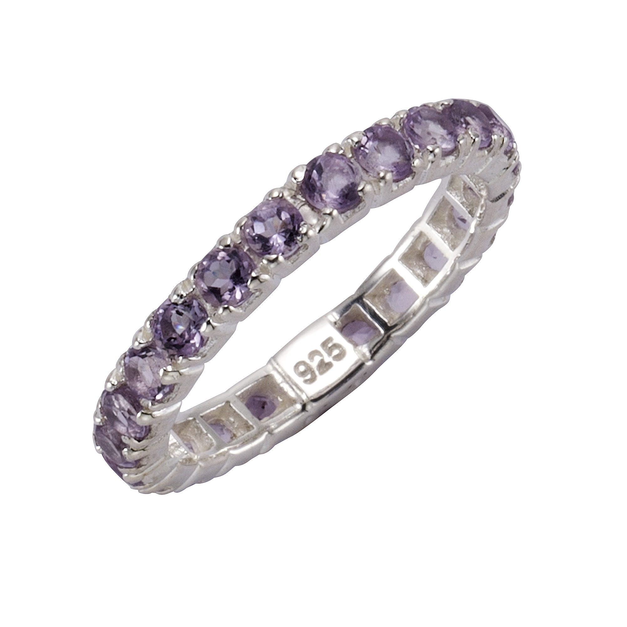 Fingerring ZEEME "925/- Sterling Silber rhodiniert Amethyst" Gr. 60, weiß, Fingerringe, Damen, 060 (19,1), Silber 925 (Sterlingsilber) Image