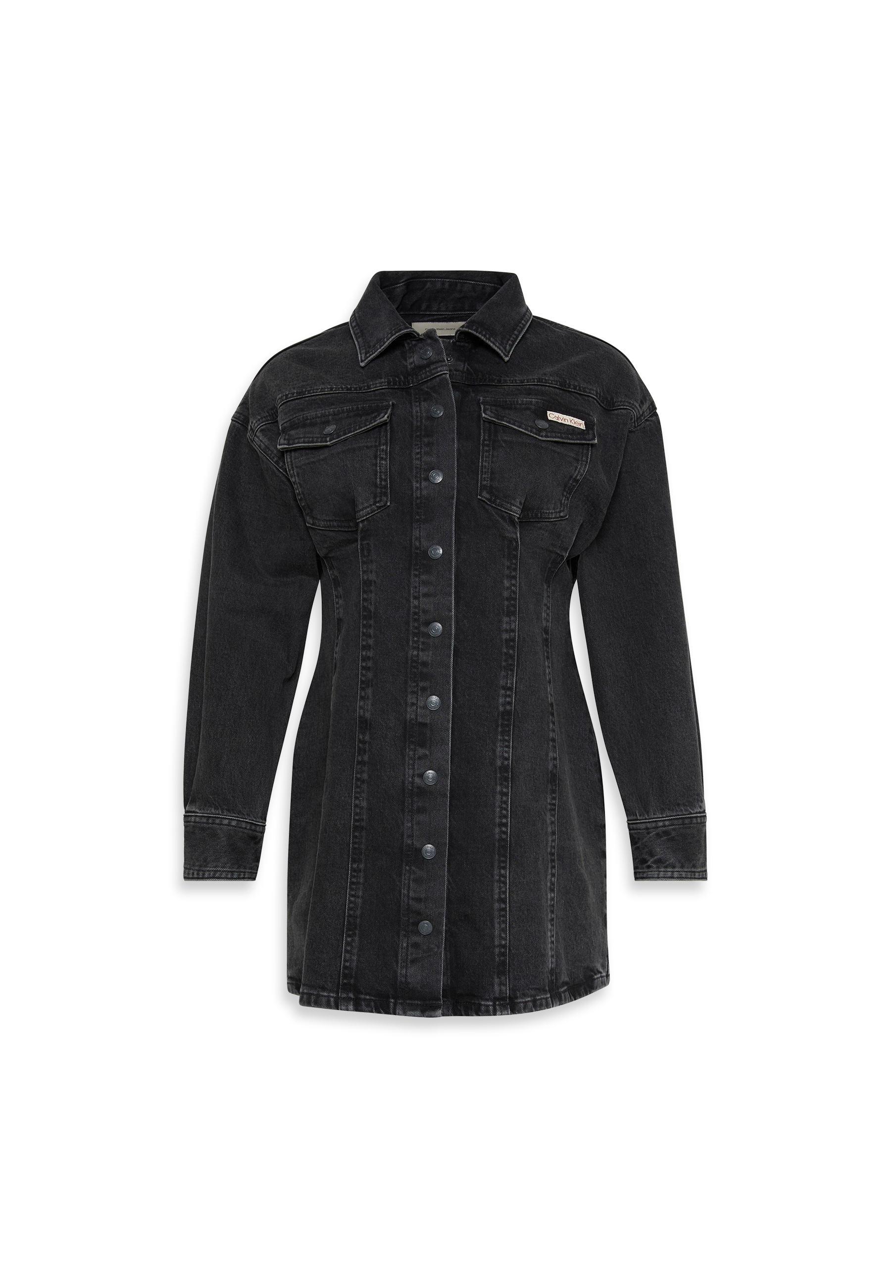 Jeanskleid CALVIN KLEIN JEANS "LS DENIM MINI DRESS", Damen, Gr. S (38), N-Gr, ck essential schwarz, Denim/Jeans, Obermaterial: 99% Baumwolle, 1% Elasthan, unifarben, figurbetont mini, Rundhals, eingesetzt angesetztes Bündchen, Kleider, Mit...