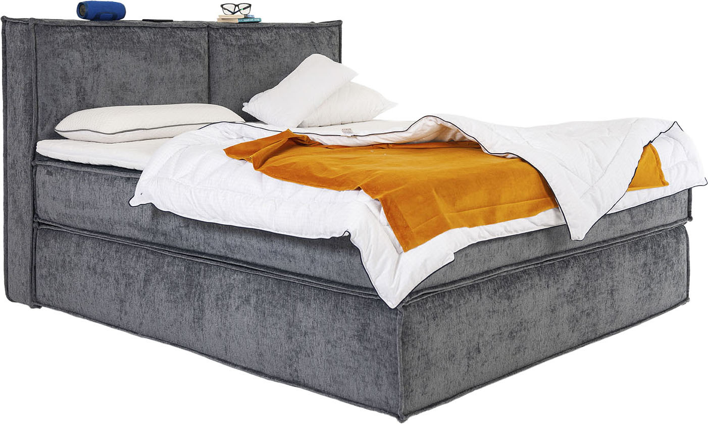 Boxspringbett HOME AFFAIRE "Sophielle, erhältlich in den Breite 160, 180 & 200cm", grau (dunkelgrau), B:186cm L:223cm, 100% PES, Komplettbetten, inkl. Topper und Taschen-Federkernmatratze Image