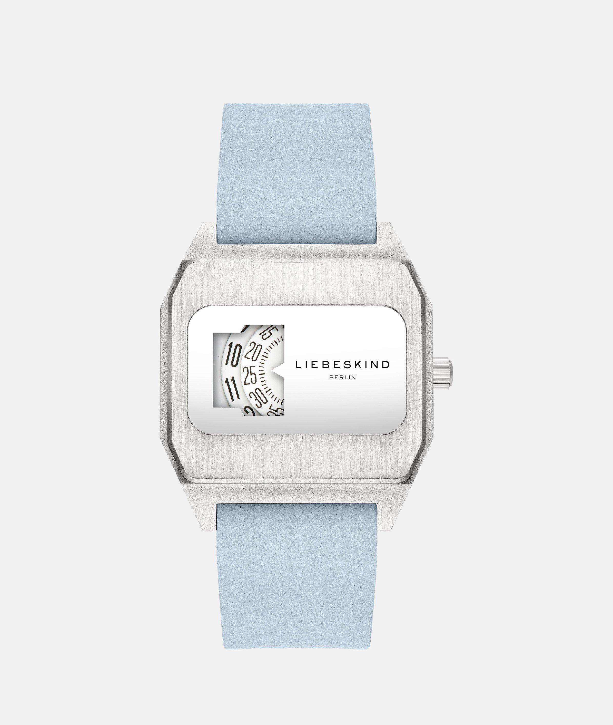 Quarzuhr LIEBESKIND BERLIN "Vinyl Vision", hellblau, Armbanduhren, Damen, Armbanduhr, Damenuhr, Lederarmband, analog Image