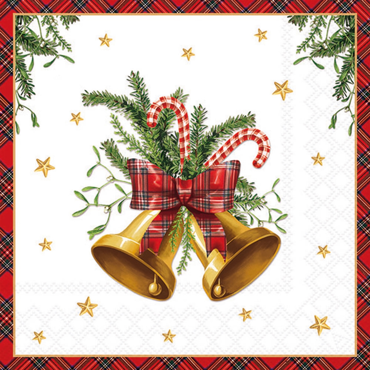 Ambiente 20 Servietten Papier 33x33cm 3-lagig - hochwertige Einweg Papierservietten mit Weihnachtsglocken & Schleife Motiv Weihnachtsservietten Partyservietten Image