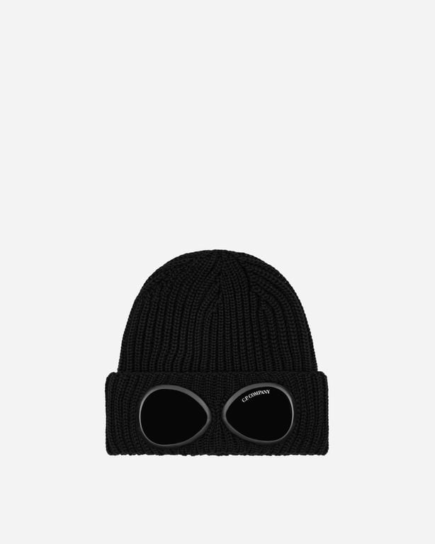 Extra Fine Merino Wool Goggle Beanie - Black - C P Company Hats