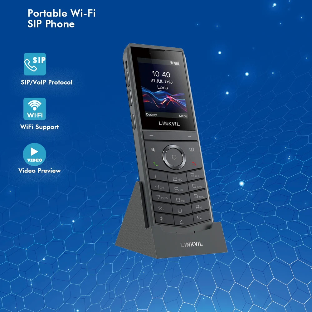 LINKVIL Drahtloses WiFi-SIP-VoIP-Handvideotelefon, tragbar, US-Stecker für Büro, Zuhause, Hotels – Audio-Fanvil-tragbares SIP-Telefon