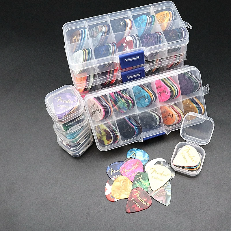 20 & 50 & 100 Stück Akustik-E-Gitarren-Picks, Plektrum, Zelluloid-Gitarren-Picks, Zubehör mit Boxstärke 0,46 mm–0,96 mm Image
