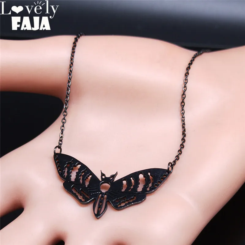 Collane con pendenti in acciaio inossidabile Gothic Moth per donna e uomo, collana con catena di colore nero, gioielli colgantes mujer moda N3094S03