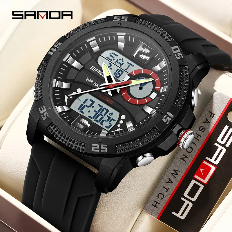 SANDA Hohe Qualität Student Elektron Uhr Stoppuhr Wecker Sport Leuchtende Multifunktionale Wasserdichte Männer Silikon Uhr Image