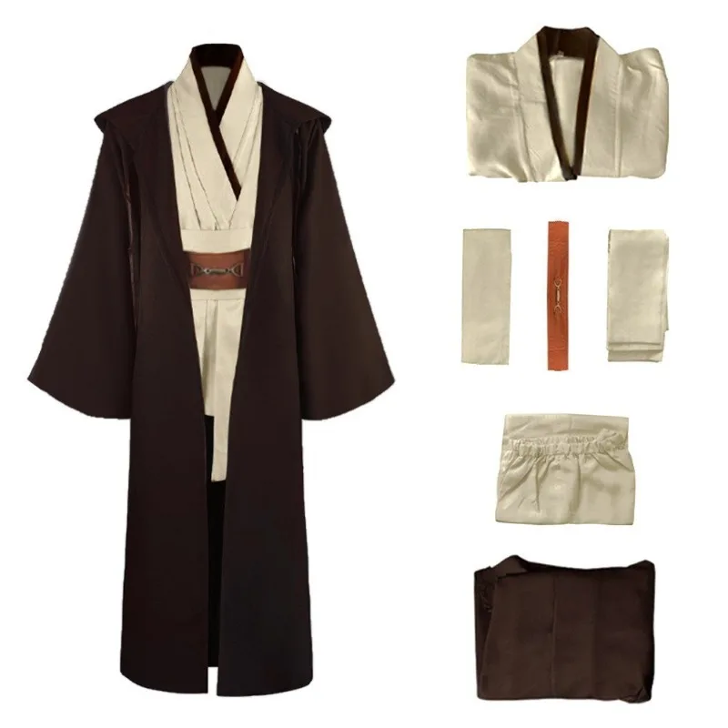 Obi Wan Kenobi Herren-Kostüm, Robe, für Erwachsene, männlich, Jedi-Ritter, Tunika, Kostüm, Kapuzenuniform, komplettes Set, Halloween, Cosplay, Umhang Image