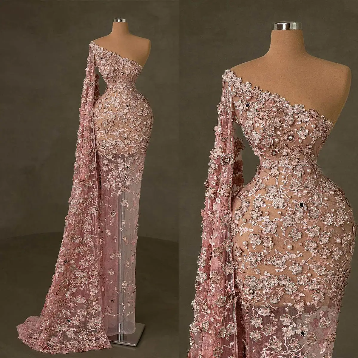 Rosa Etuikleid Brautkleider Kristalle Blumen Spitze Brautkleider Große Größe Bodenlangen Vestidos De Novia Benutzerdefinierte Größe Farbe