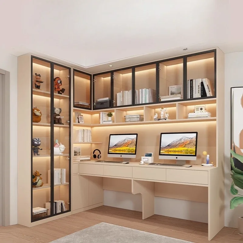 Eck-Computertisch aus massivem Holz. Doppelter Schreibtisch für zu Hause