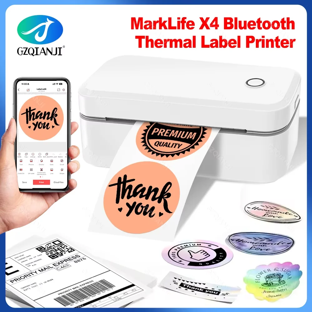 110 mm Marklife X4 Bluetooth Thermo-Etikettendrucker Kleiner Versandetikettendrucker 4 x 6 Zoll Kompatibel mit iPhone Android Mac Window Image