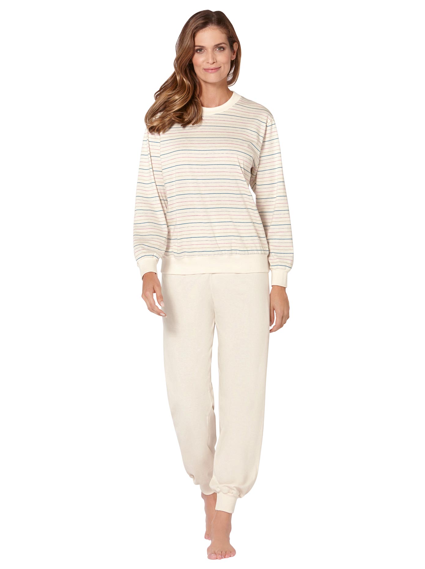 Schlafanzug GÖTTING, Damen, Gr. 48/50, beige (natur, geringelt), 100% Baumwolle, Homewear-Sets Image