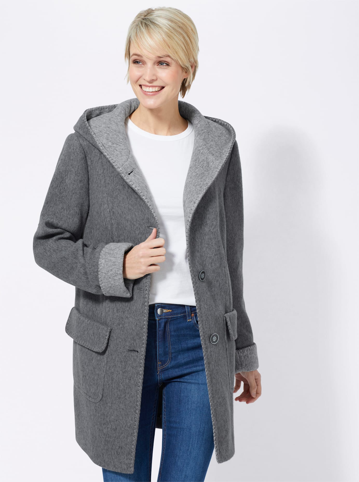 Anorak CASUAL LOOKS, Damen, Gr. 36, grau (dunkelgrau, meliert), 100% Polyester, unifarben, Jacken Image