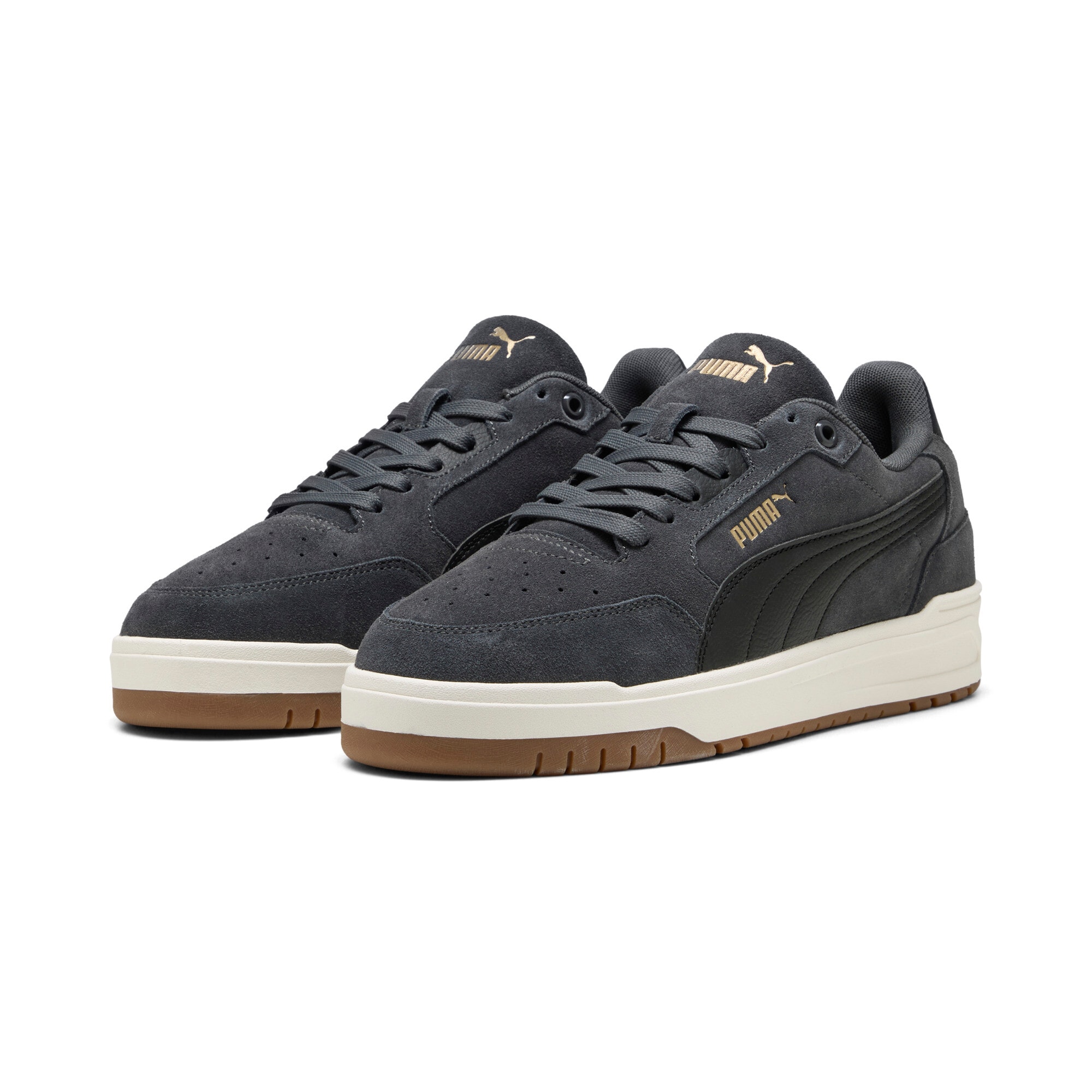 Sneaker PUMA "SHUFFLE DOWNTOWN SD", Damen, Gr. 41, dusky gray, puma schwarz, puma gold, Leder, Schuhe Sneaker