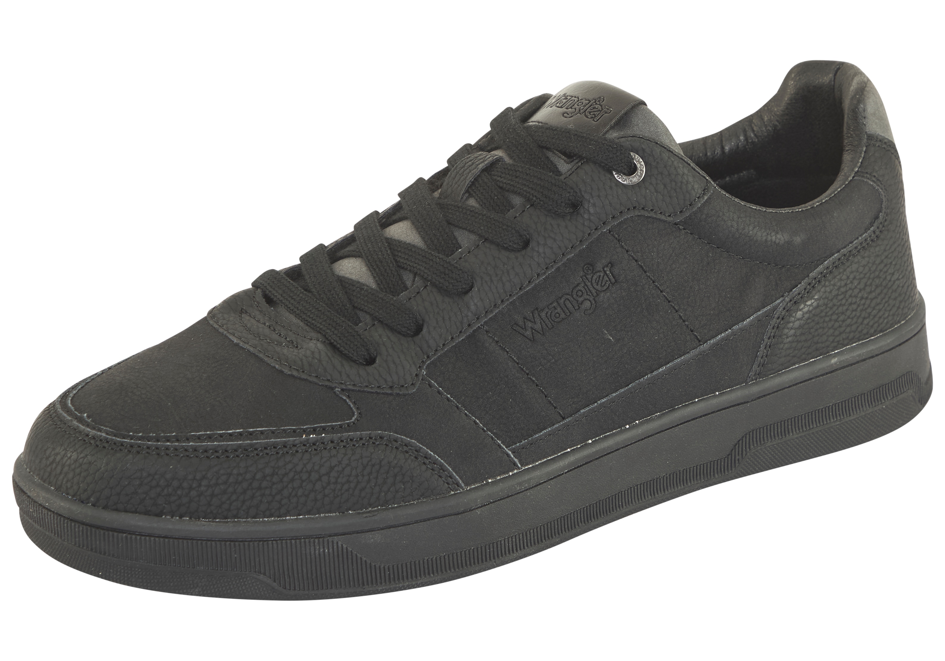Sneaker WRANGLER "WOODY MEN LOW", Herren, Gr. 44, triple schwarz, Synthetik, Schuhe Sneaker
