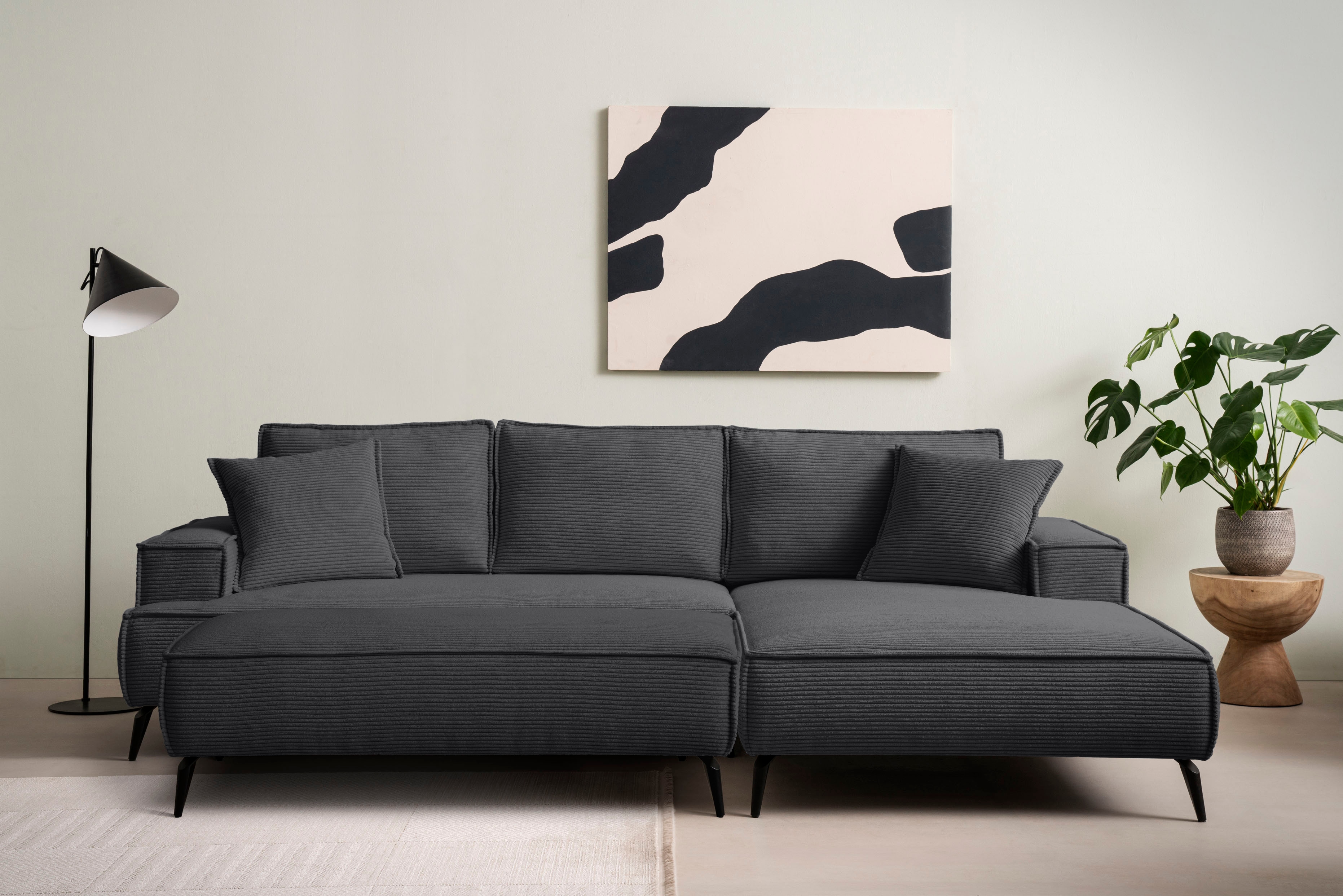 Sitzgruppe HOME AFFAIRE "TVINNU, Polsterecke L-Form, Schlaffunktion, mit Hocker", anthrazit,, B:275cm H:83cm T:173cm, Sitzmöbel-Sets, Set, stellbar zum Schlafsofa (Krokodilverbinder)